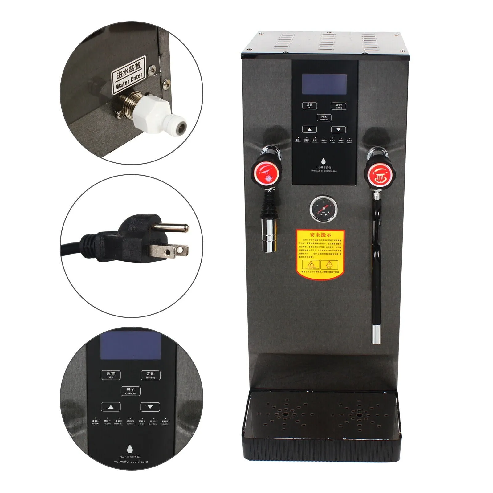 12L 4 in 1 Commercial Steam Water Boiling Machine Espresso Coffee Maker Cafe Commercial Steam Water Boiling Machine Espresso Coffee Milk Foam Cafe Steam Water Boiling Machine Foam Maker
