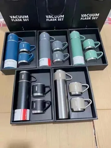 500ml 3 in 1 Stainless Steel Vacuum Flask Bottle With Cup Set - Business Gift Set