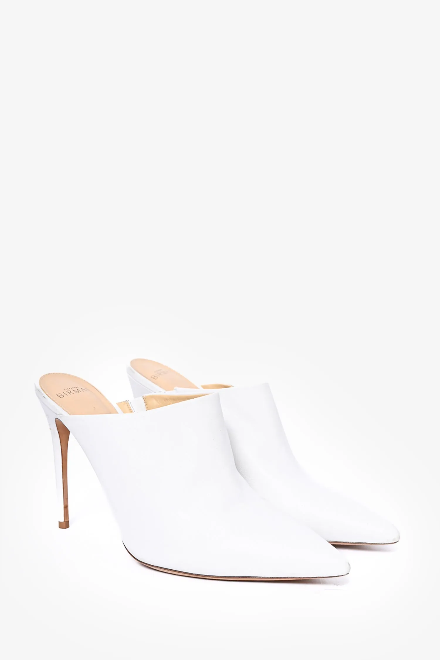 Alexandre Birman White Leather Heeled Mules Size 42