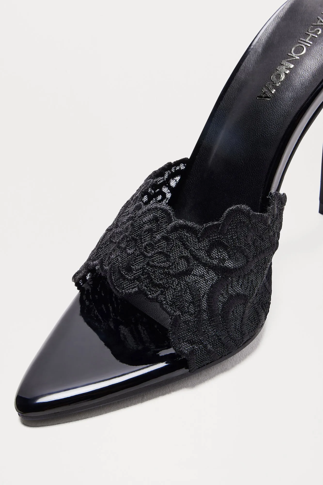 Ava Lace Heeled Mules - Black