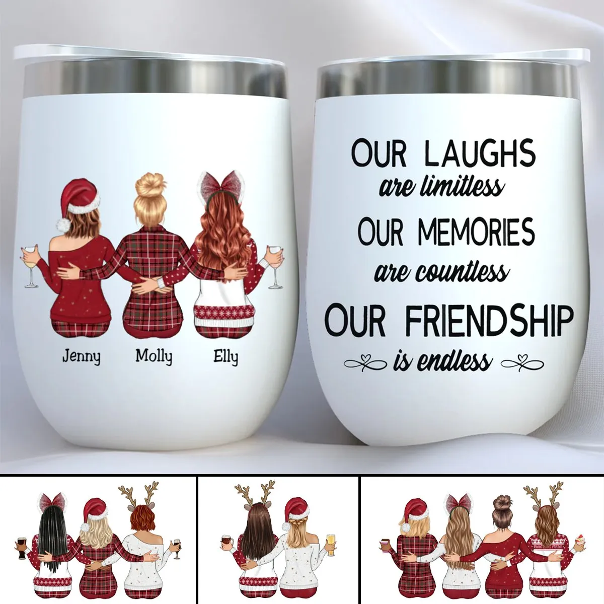 Besties - Our Laughs Are Limitless Our Memories Are Countless Our Friendship Is Endless - Personalized Wine Tumbler