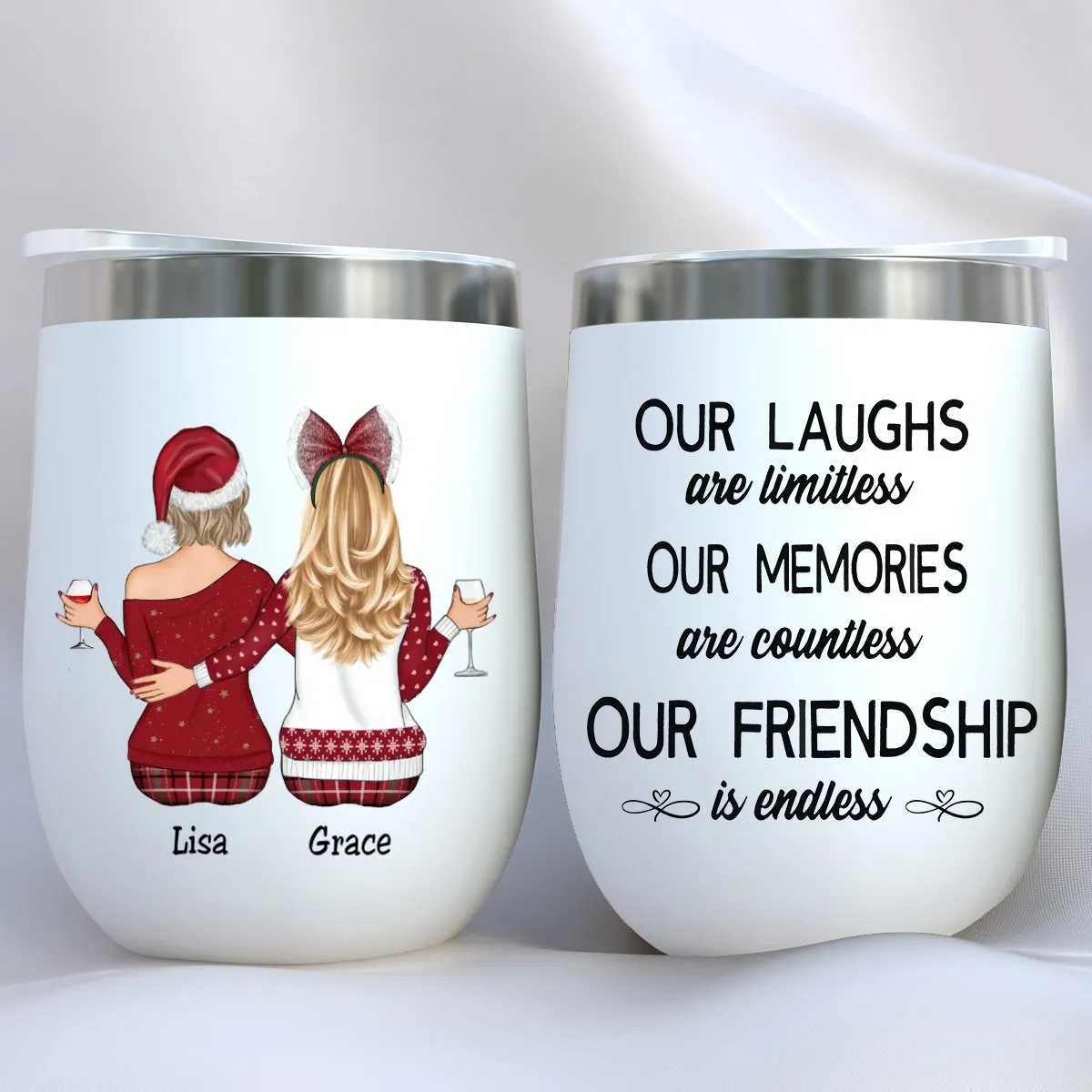 Besties - Our Laughs Are Limitless Our Memories Are Countless Our Friendship Is Endless - Personalized Wine Tumbler