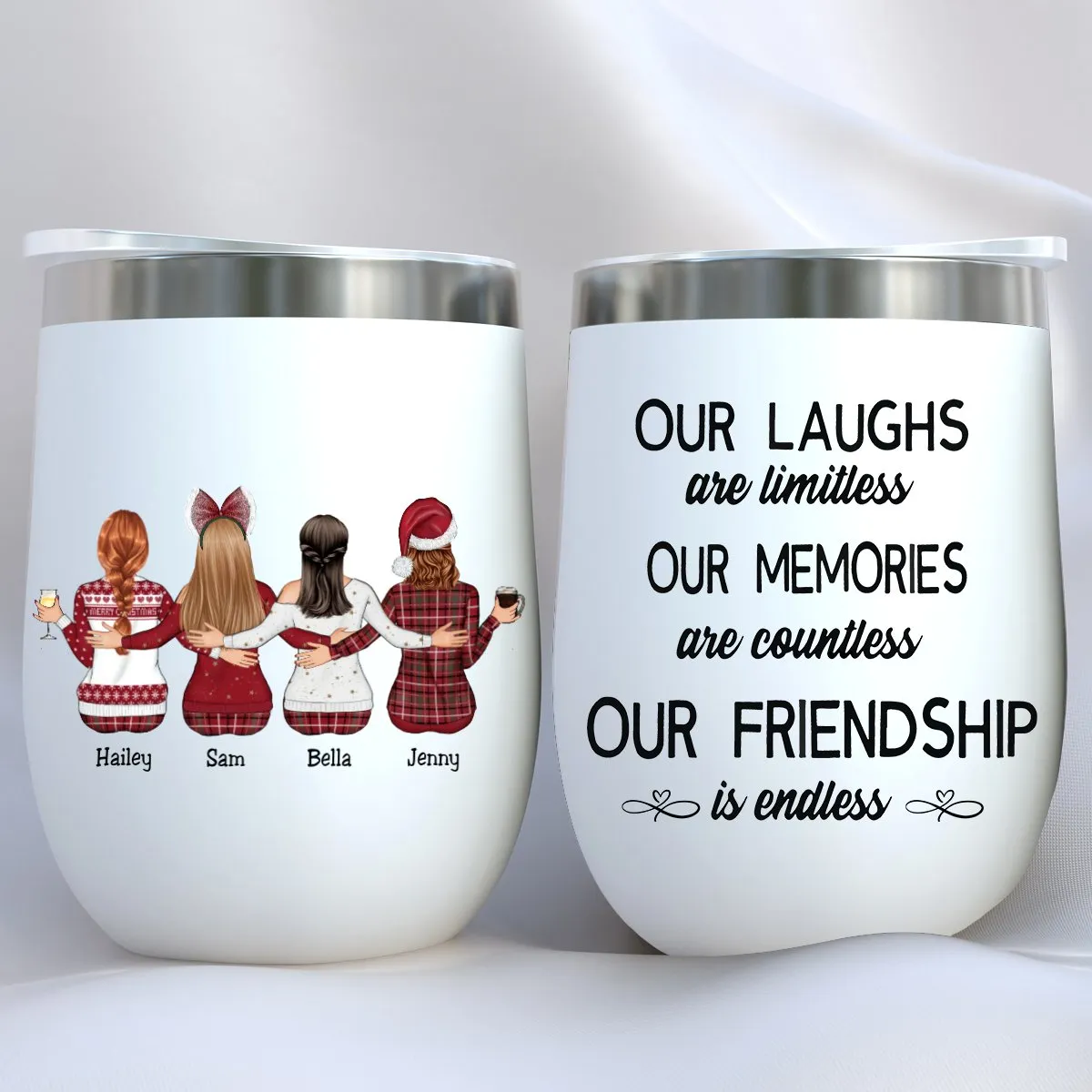 Besties - Our Laughs Are Limitless Our Memories Are Countless Our Friendship Is Endless - Personalized Wine Tumbler