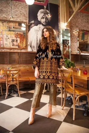 Blue Luxe 2 Pcs Luxury Velvet Dress By Gulwarun