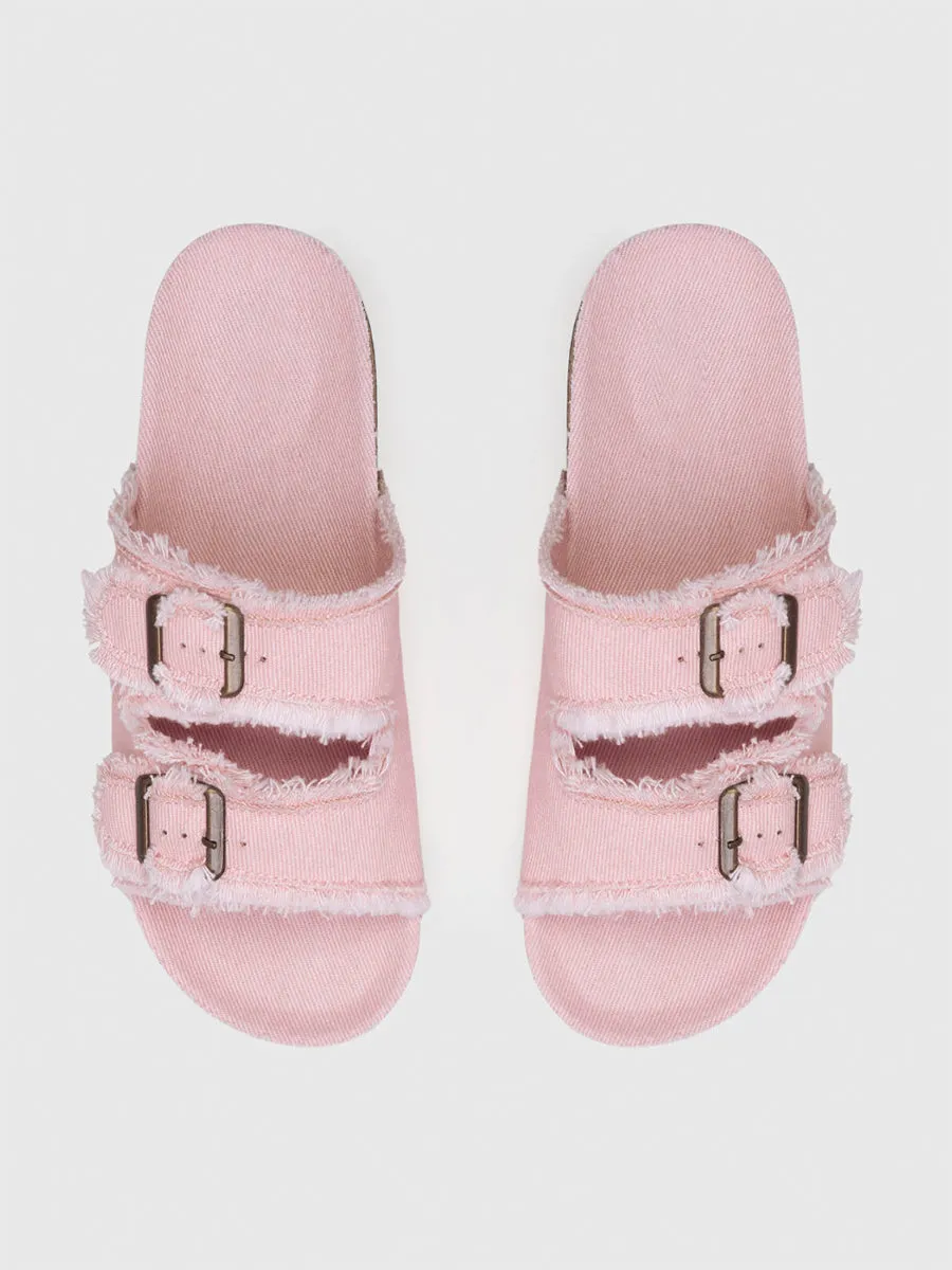 Denim Square Buckle Open Toe Thick Bottom Slippers