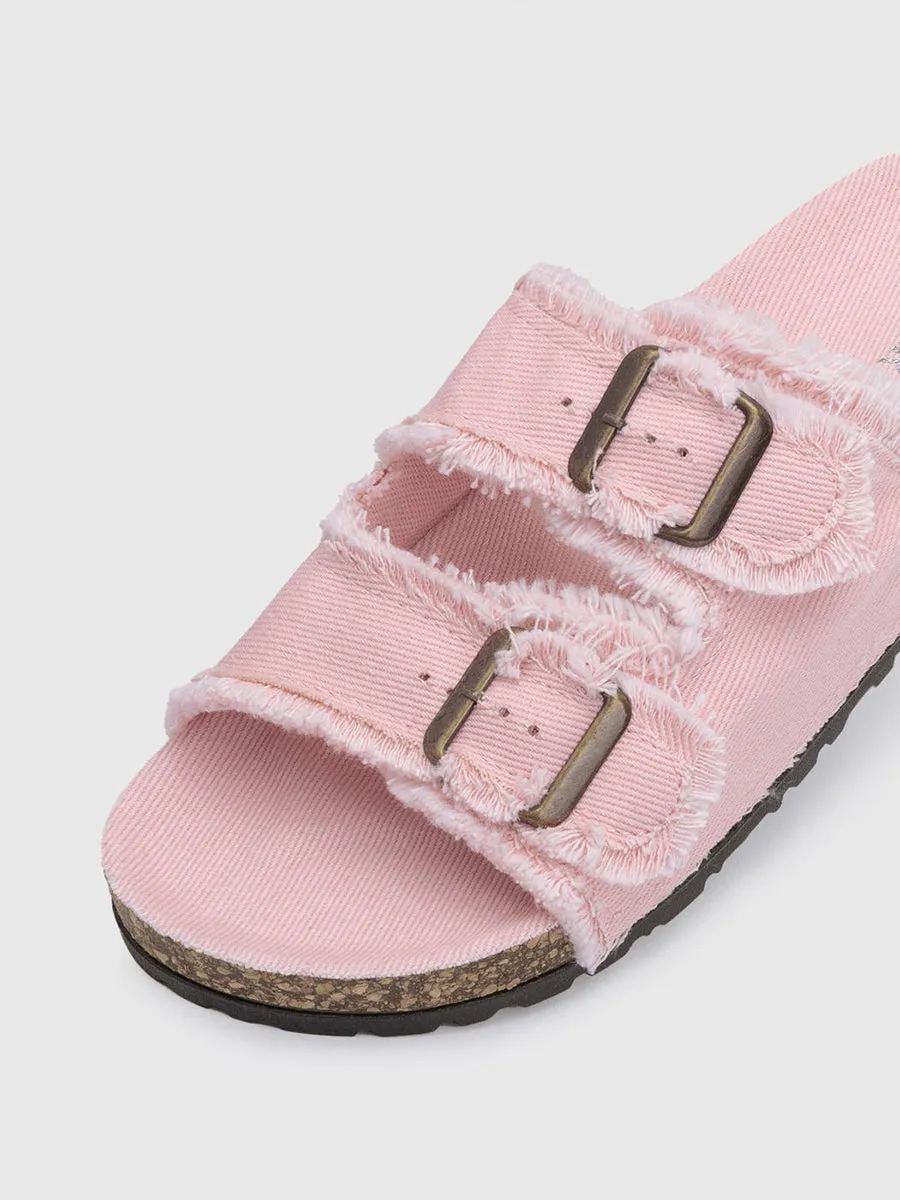 Denim Square Buckle Open Toe Thick Bottom Slippers