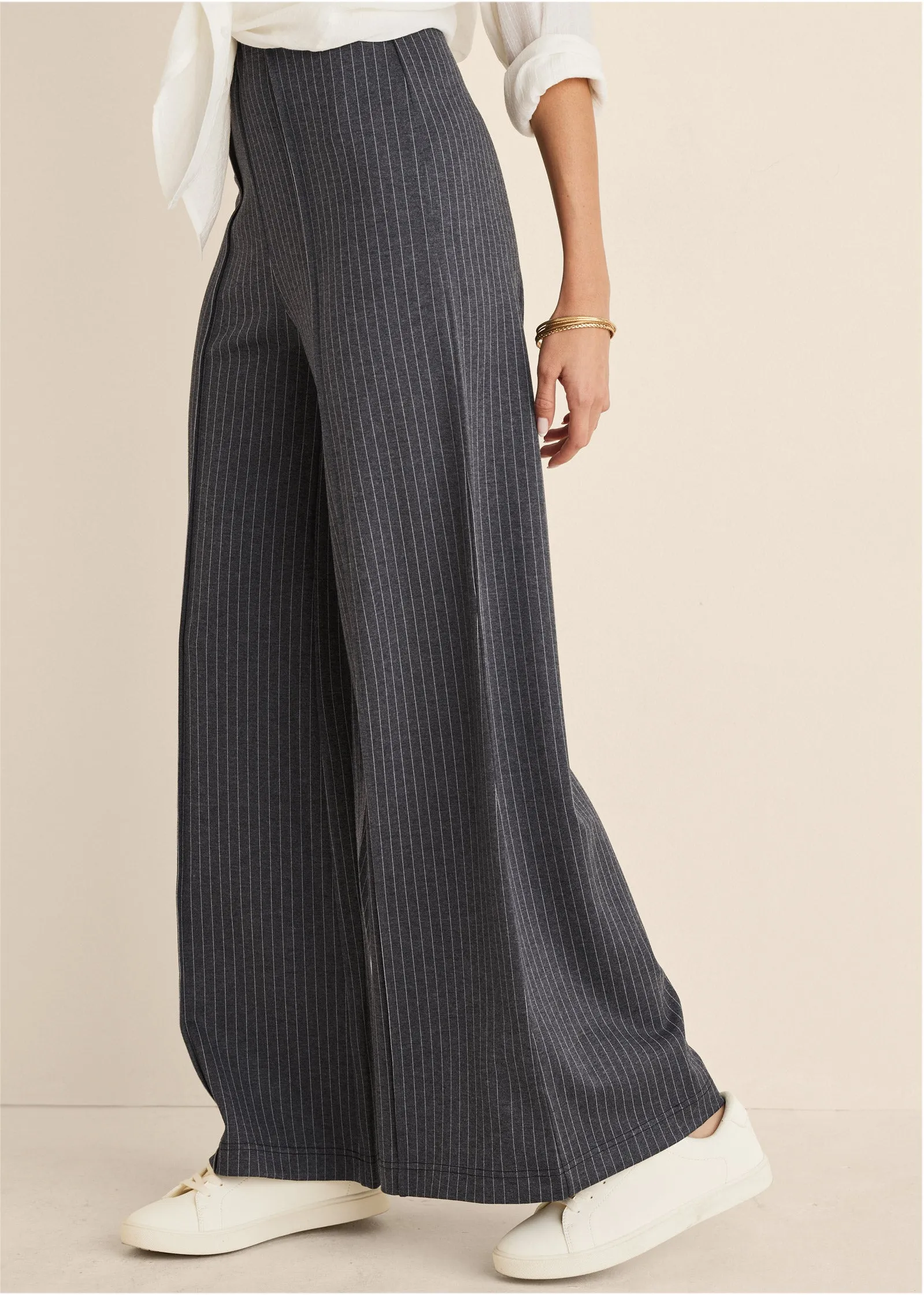 Diana Wide Leg Pants - Heather Grey & Cream
