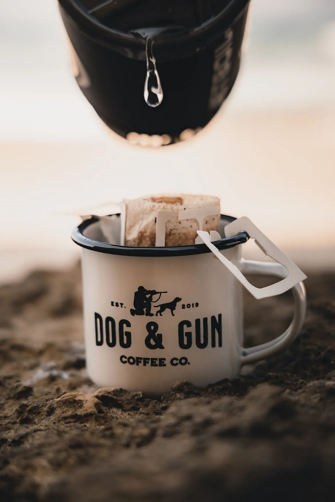 Dog & Gun Enamel Mug White