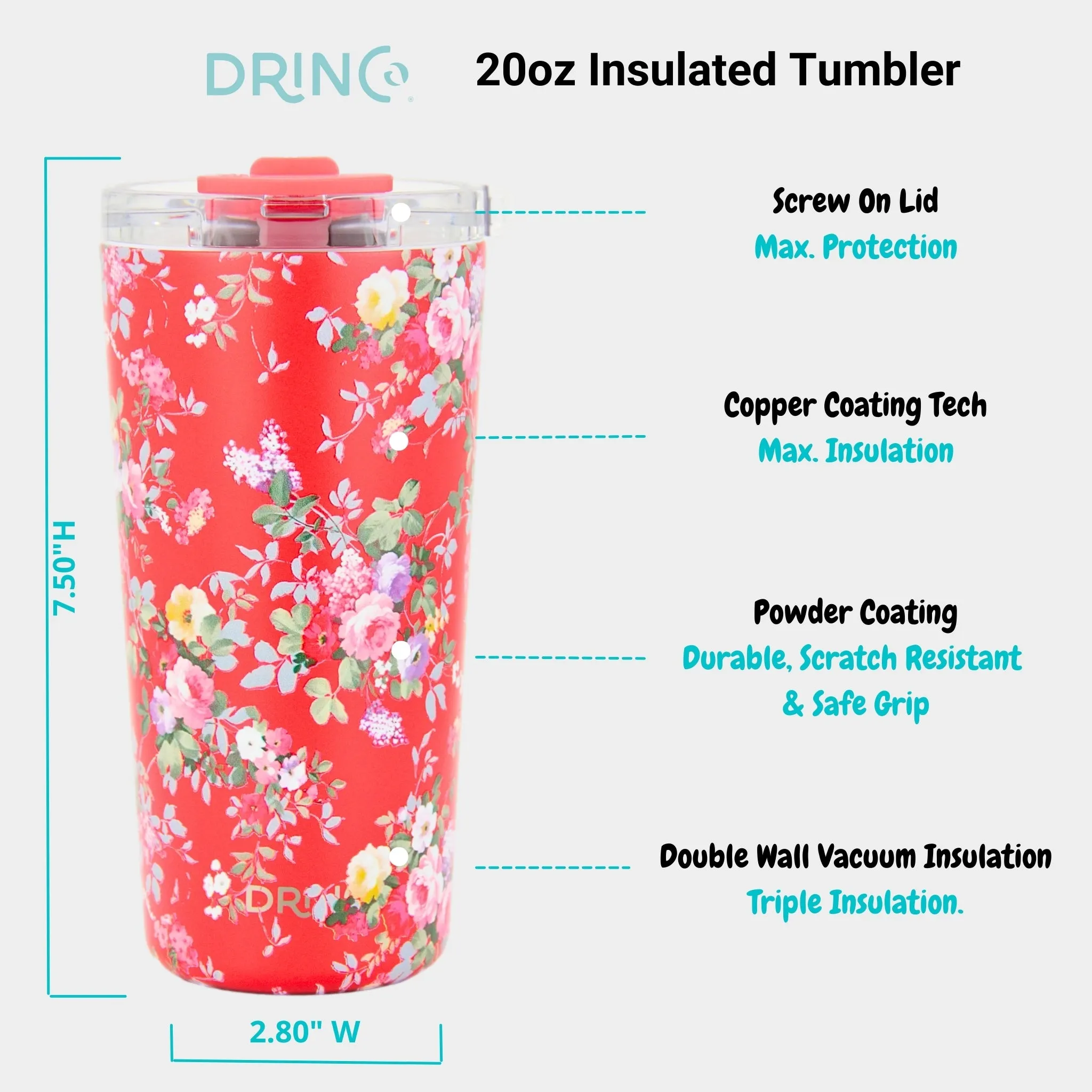 DRINCO®  Seattle 20oz Leakproof Tumbler with Straw - Peony Floral