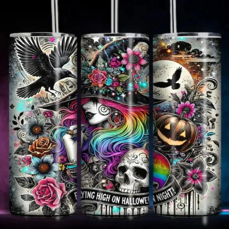 Enchanting Halloween Witch Tumbler With Gothic Floral Design