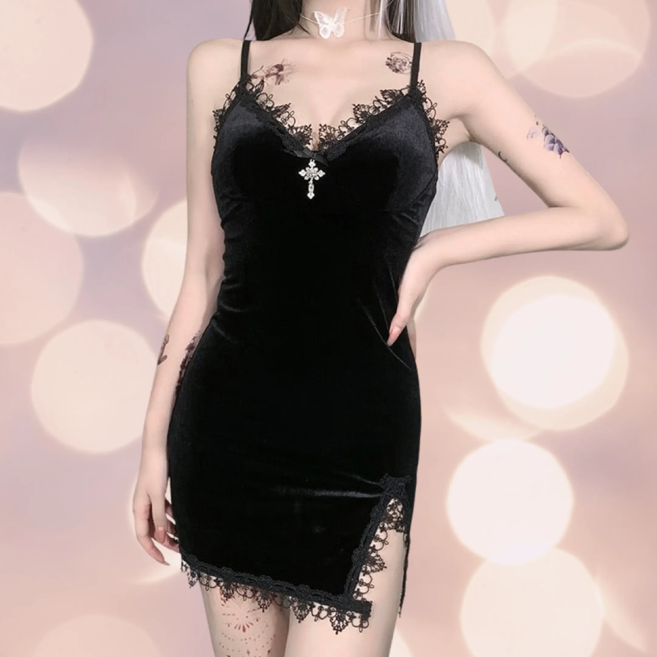 Gothic Dark Cross Black Mini Dress