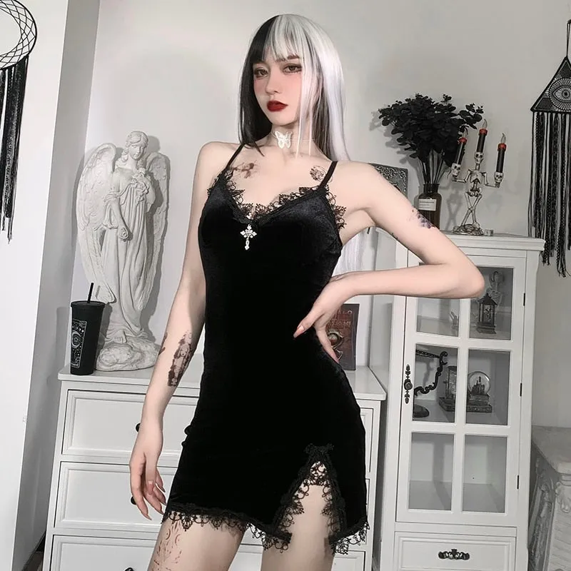 Gothic Dark Cross Black Mini Dress