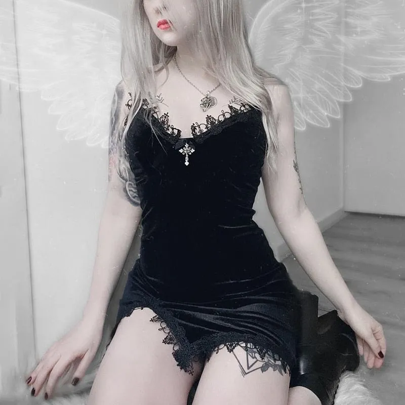 Gothic Dark Cross Black Mini Dress