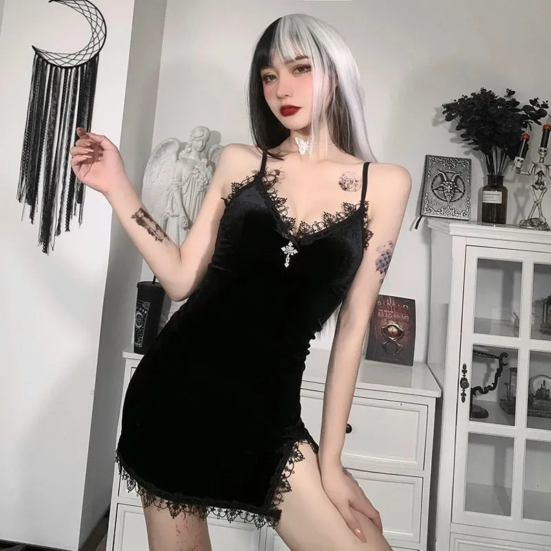 Gothic Dark Cross Black Mini Dress