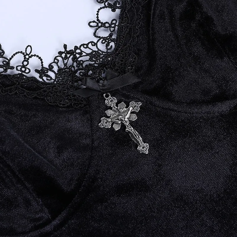 Gothic Dark Cross Black Mini Dress