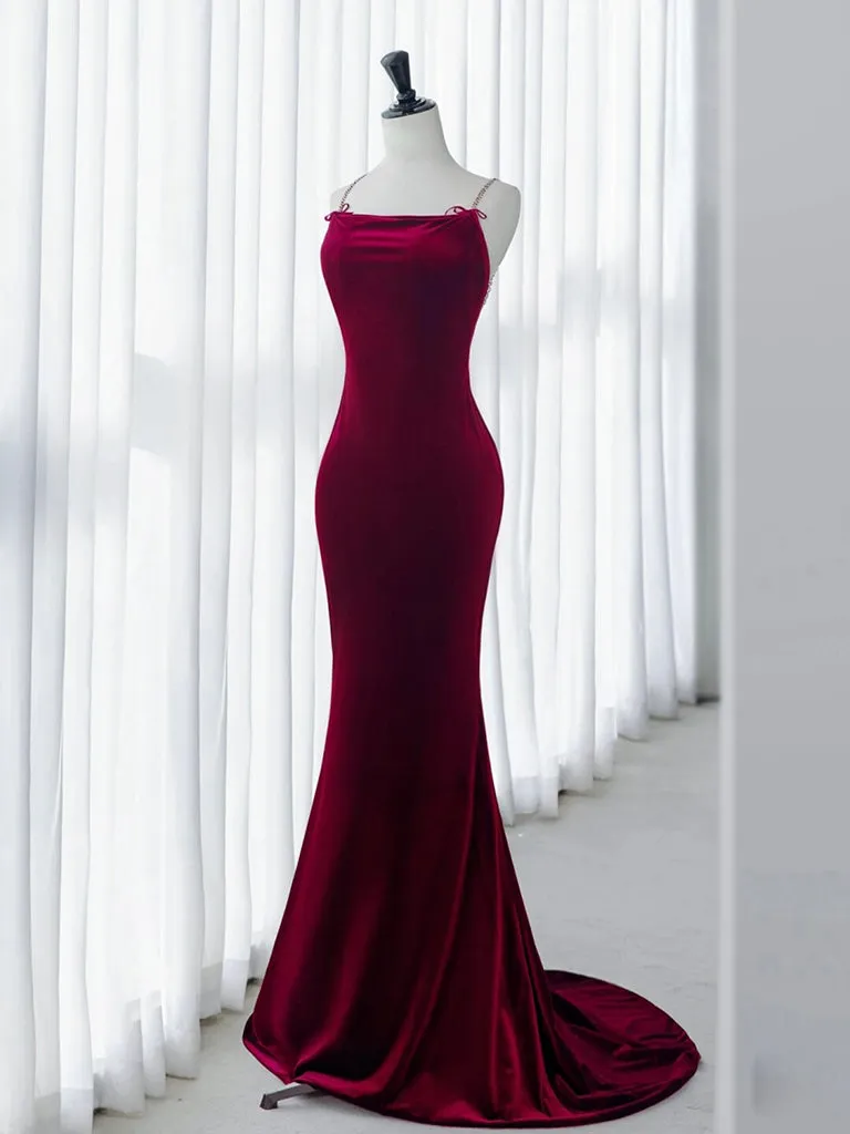 Green Mermaid Velvet Long Prom Dress, Green Long Evening Dress
