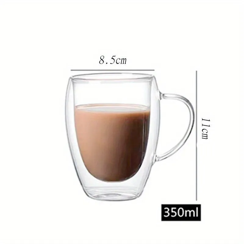 Insulated Double Wall Glass Coffee Mug with Handle 350ml