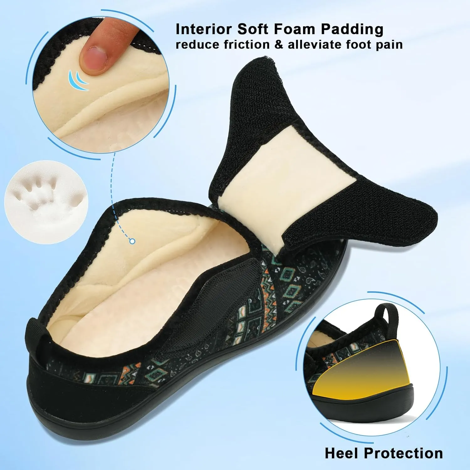 Mens Wide Slippers Comfy Diabetic Orthopedic Shoes Adjustable House Slippers Swollen Feet Walking Shoes