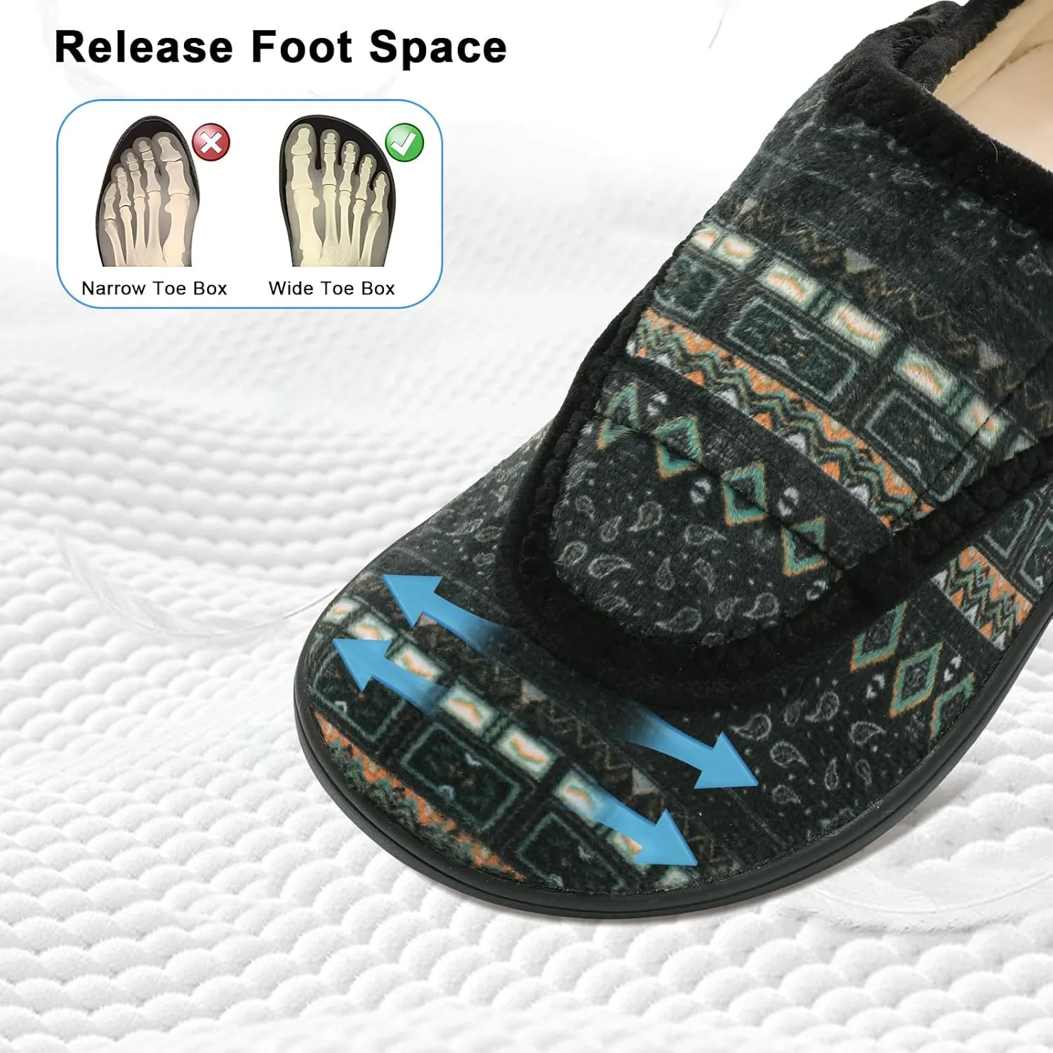 Mens Wide Slippers Comfy Diabetic Orthopedic Shoes Adjustable House Slippers Swollen Feet Walking Shoes