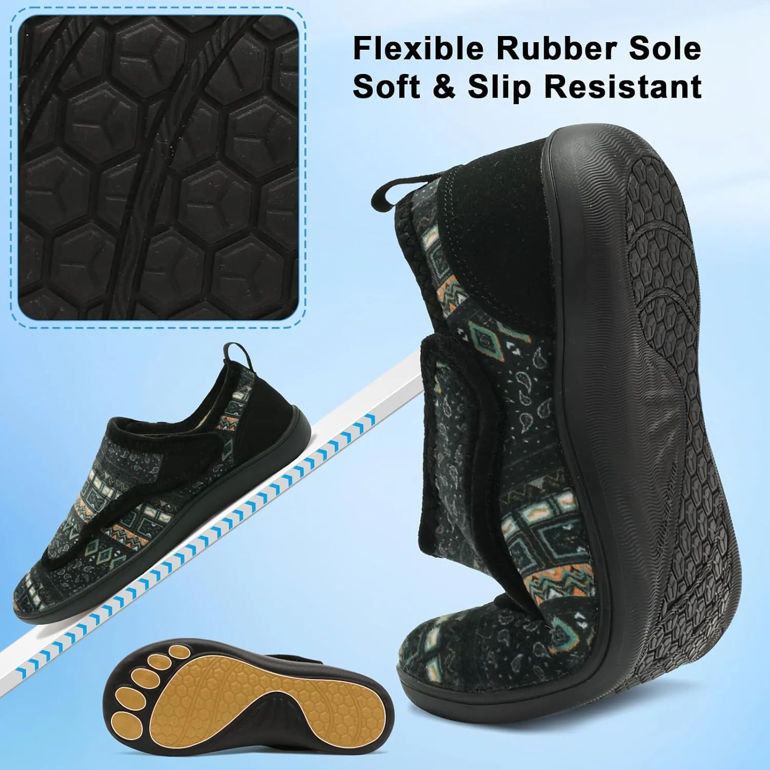 Mens Wide Slippers Comfy Diabetic Orthopedic Shoes Adjustable House Slippers Swollen Feet Walking Shoes