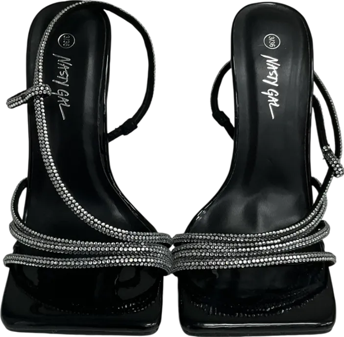 Nasty Gal Black Square Toe Diamant  Stiletto Heels UK 3 EU 36 