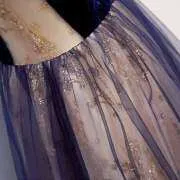 Navy Blue Sparkle Long Evening Dress with Velvet Bodice  M908