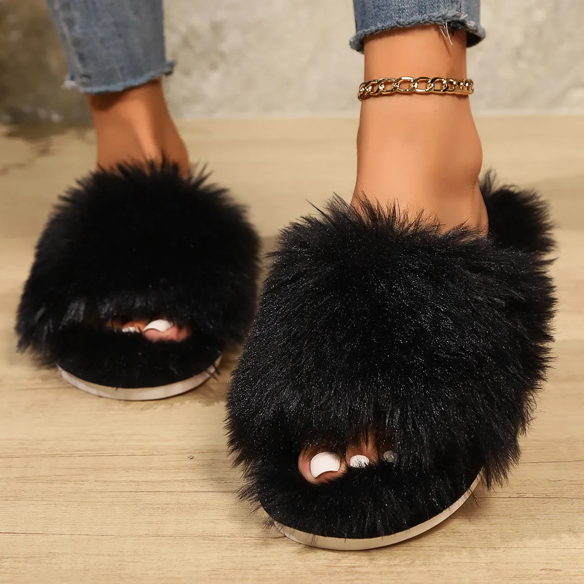 Open-toe Plush Slippers