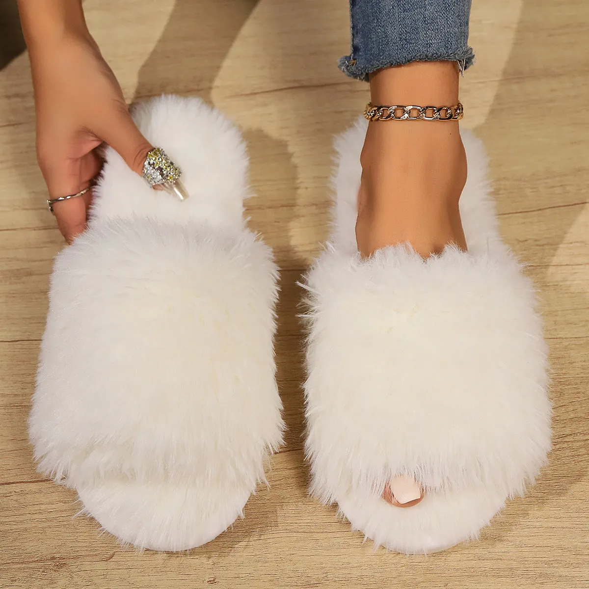 Open-toe Plush Slippers