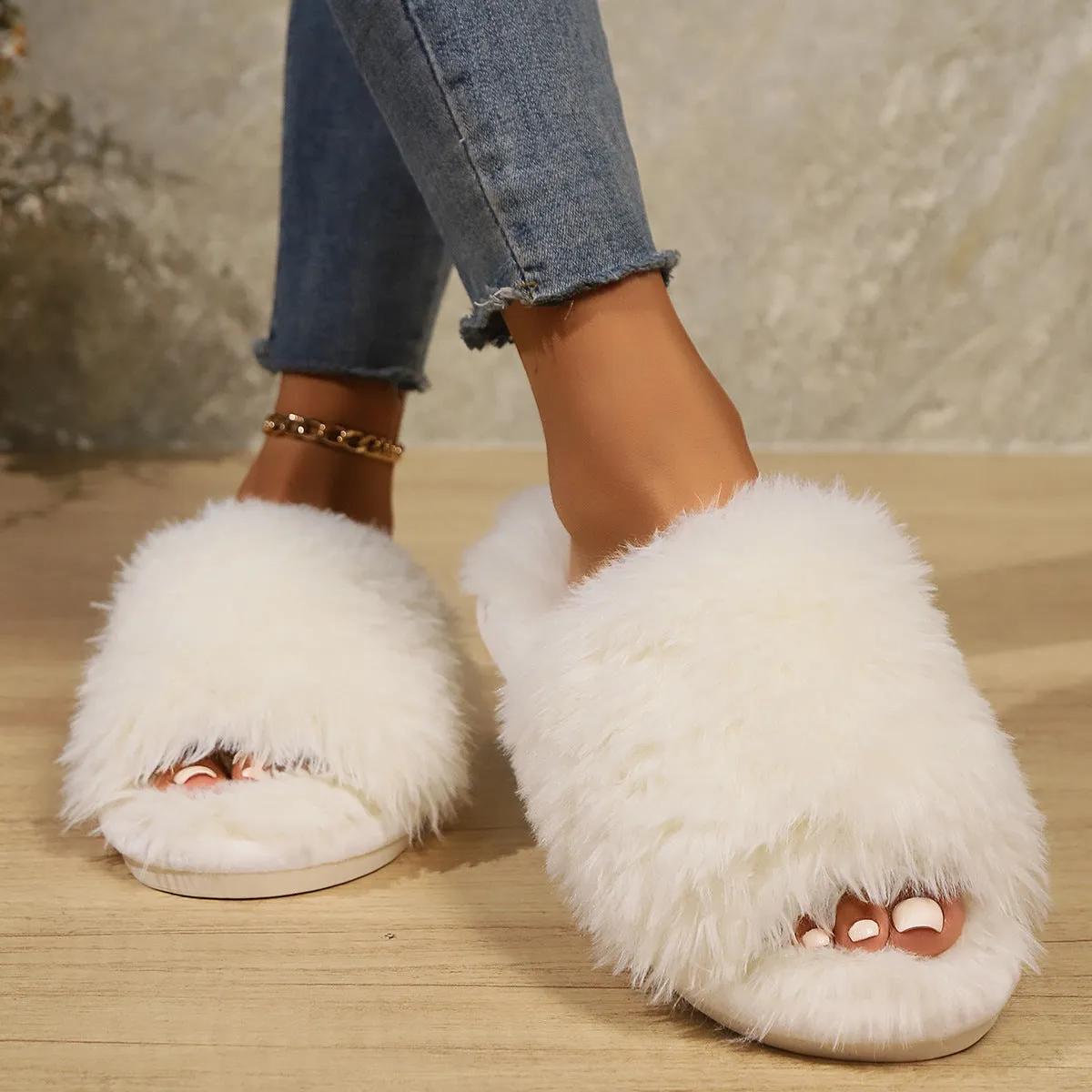 Open-toe Plush Slippers