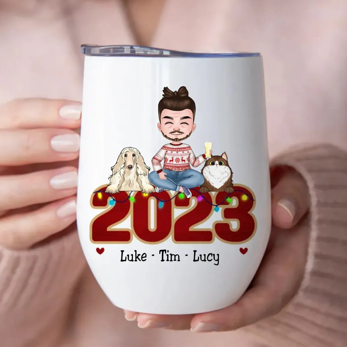 Pet Lovers - May Your Christmas Be Furry And Bright - Personalized Wine Tumbler