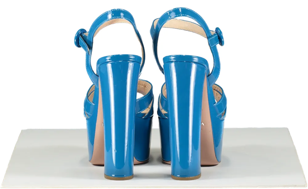 Prada Blue Patent Platform Leather Sandals UK 5.5 EU 38.5 