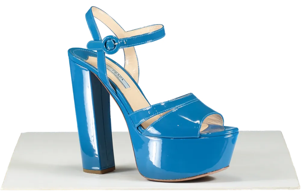 Prada Blue Patent Platform Leather Sandals UK 5.5 EU 38.5 