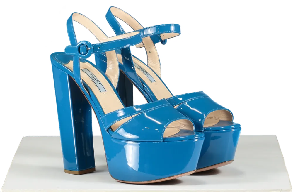 Prada Blue Patent Platform Leather Sandals UK 5.5 EU 38.5 