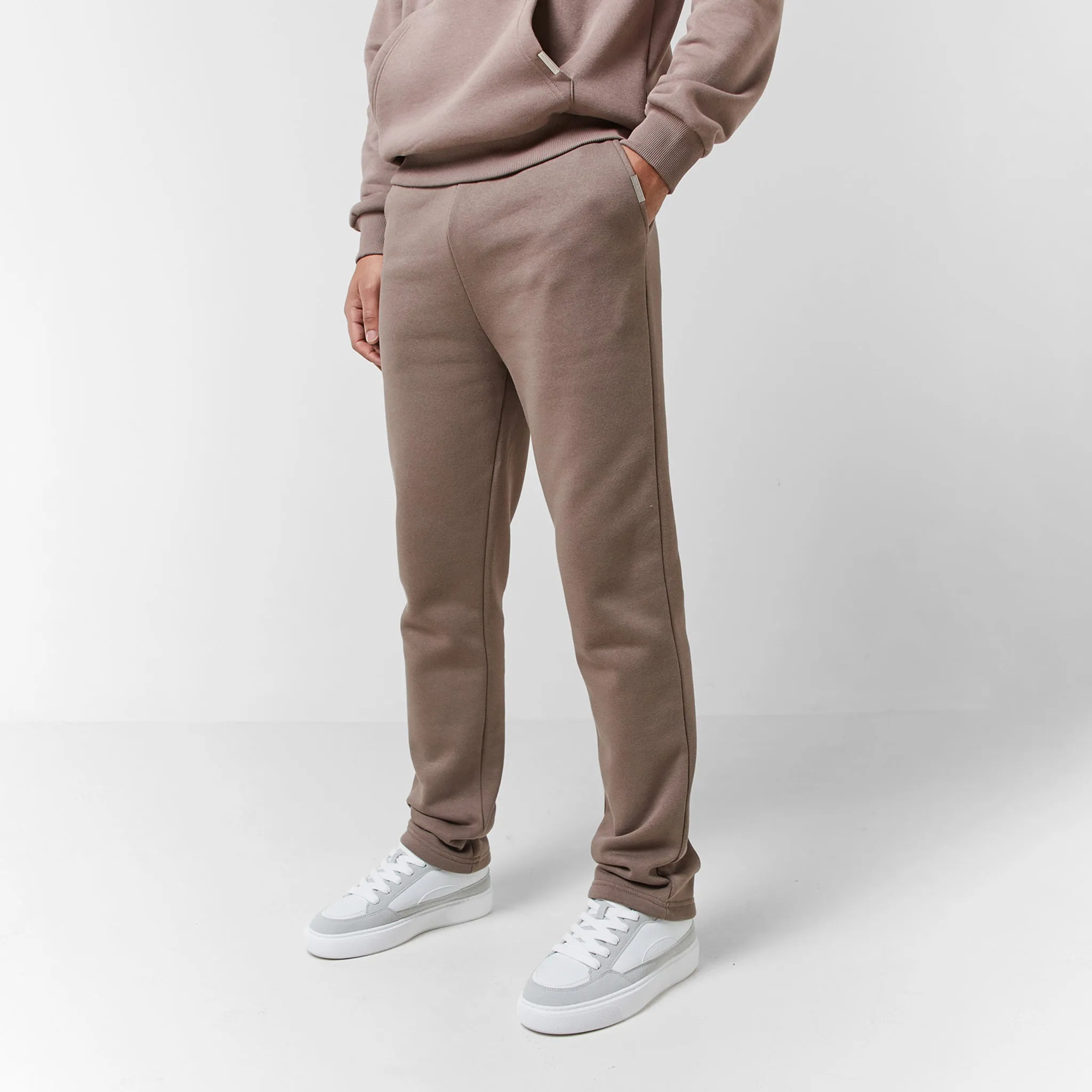 Relaxed Fit Open Hem Tracksuit | Washed Brown
