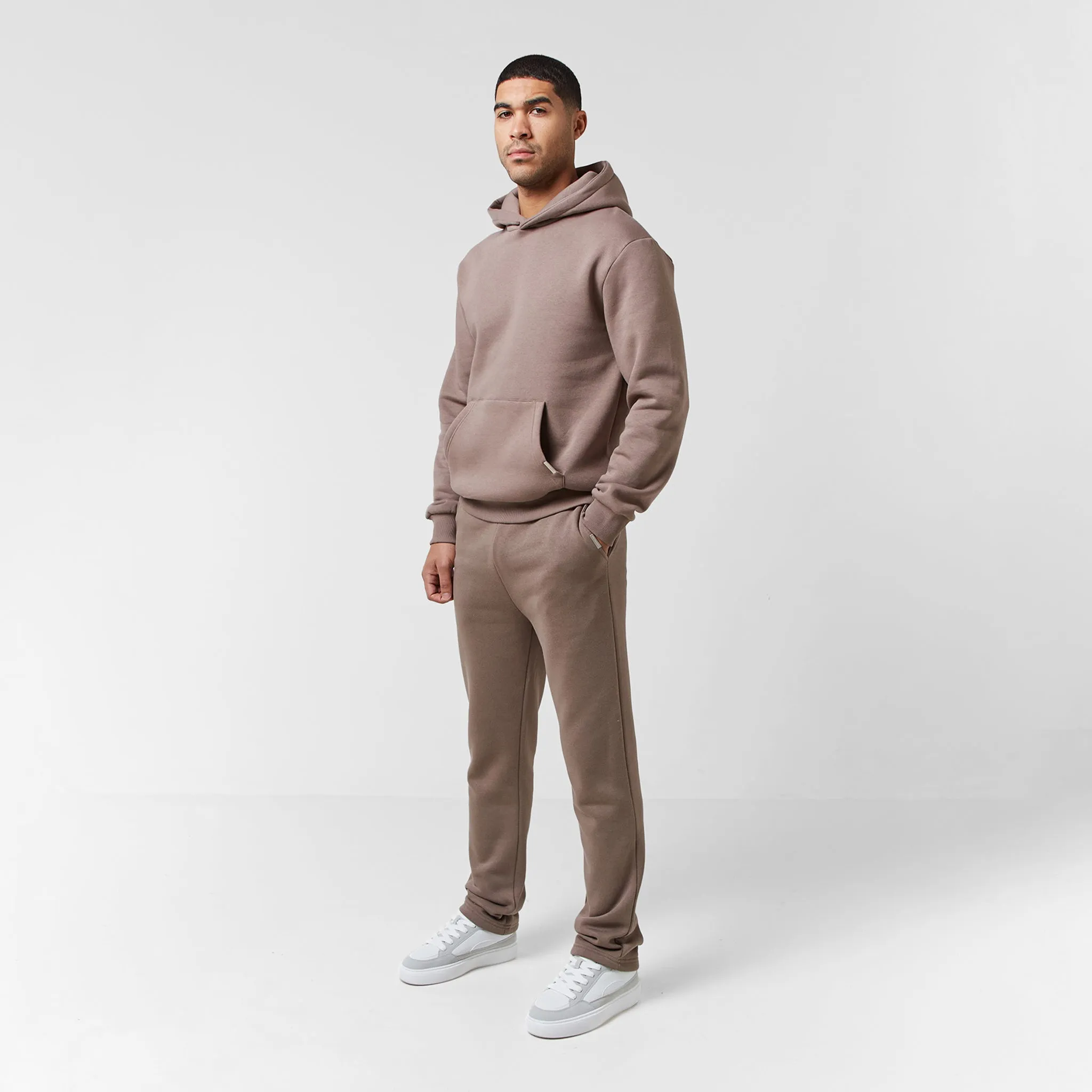 Relaxed Fit Open Hem Tracksuit | Washed Brown