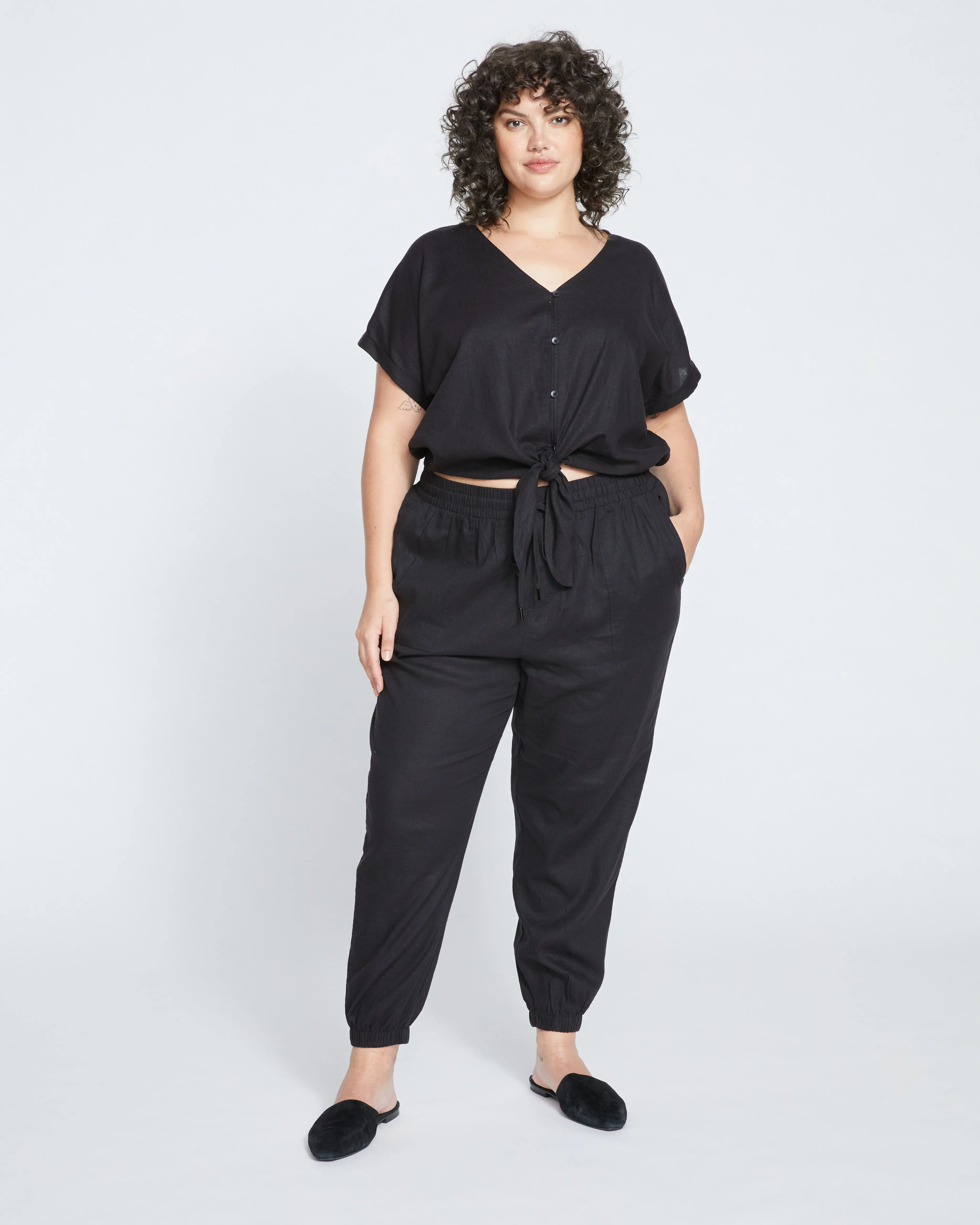 Shoreline Linen Joggers - Black
