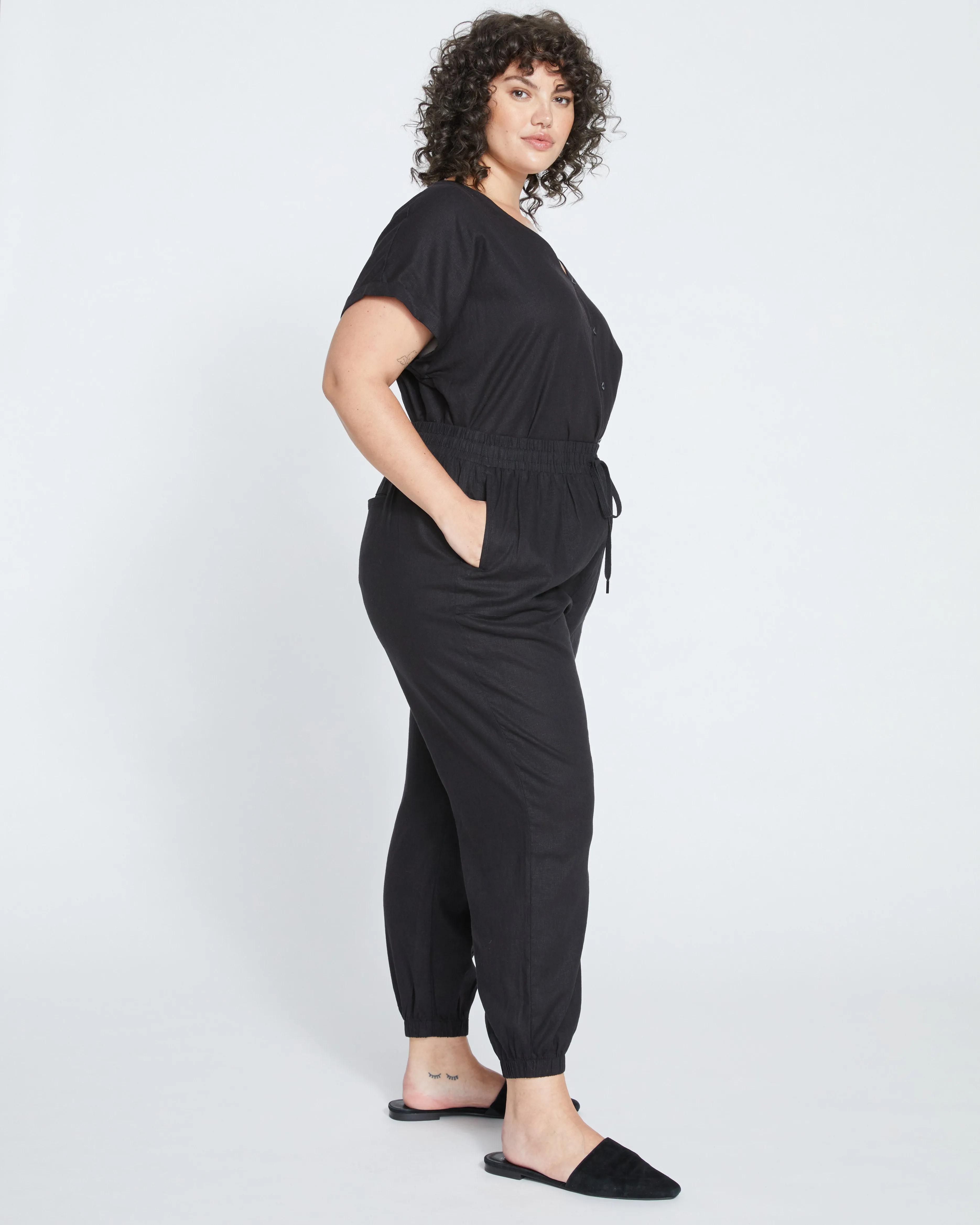 Shoreline Linen Joggers - Black