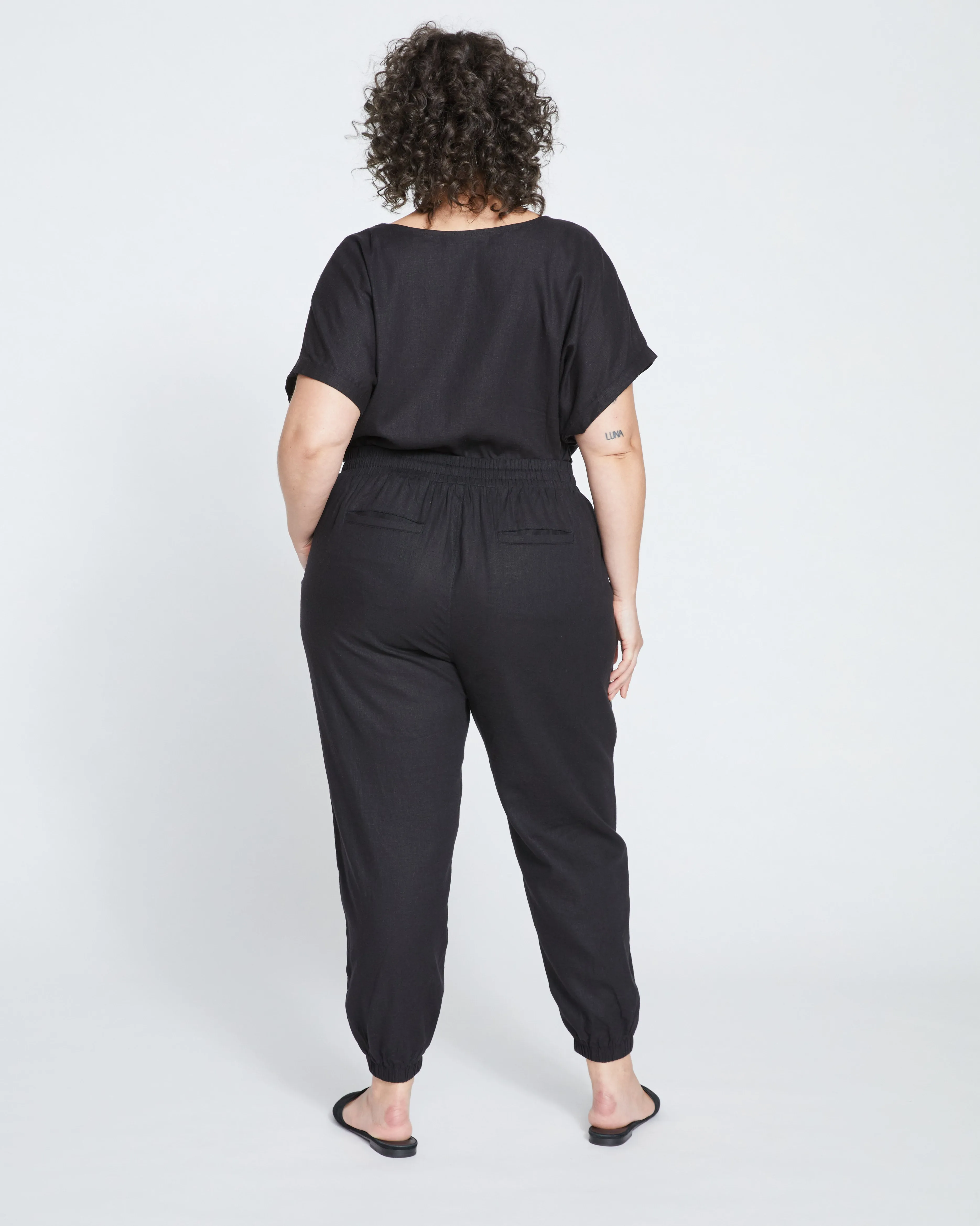 Shoreline Linen Joggers - Black