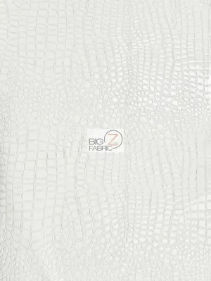 White Vinyl Embossed Shiny Alligator Fabric / Sold By The Yard