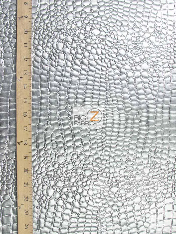 White Vinyl Embossed Shiny Alligator Fabric / Sold By The Yard