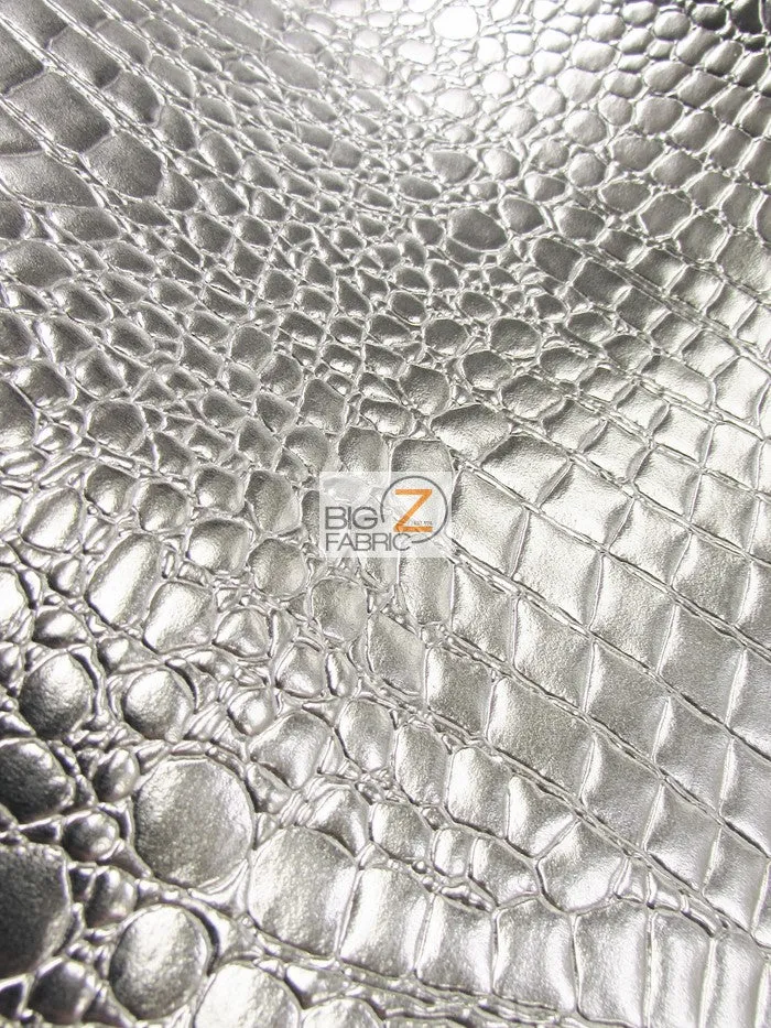 White Vinyl Embossed Shiny Alligator Fabric / Sold By The Yard
