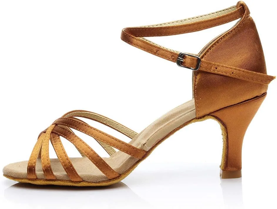 Women's Satin Latin Dance Shoes Open Toe Sandals For Women Dressy Summer Ballroom Salsa Practice Performance Dancing Shoes