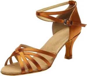 Women's Satin Latin Dance Shoes Open Toe Sandals For Women Dressy Summer Ballroom Salsa Practice Performance Dancing Shoes