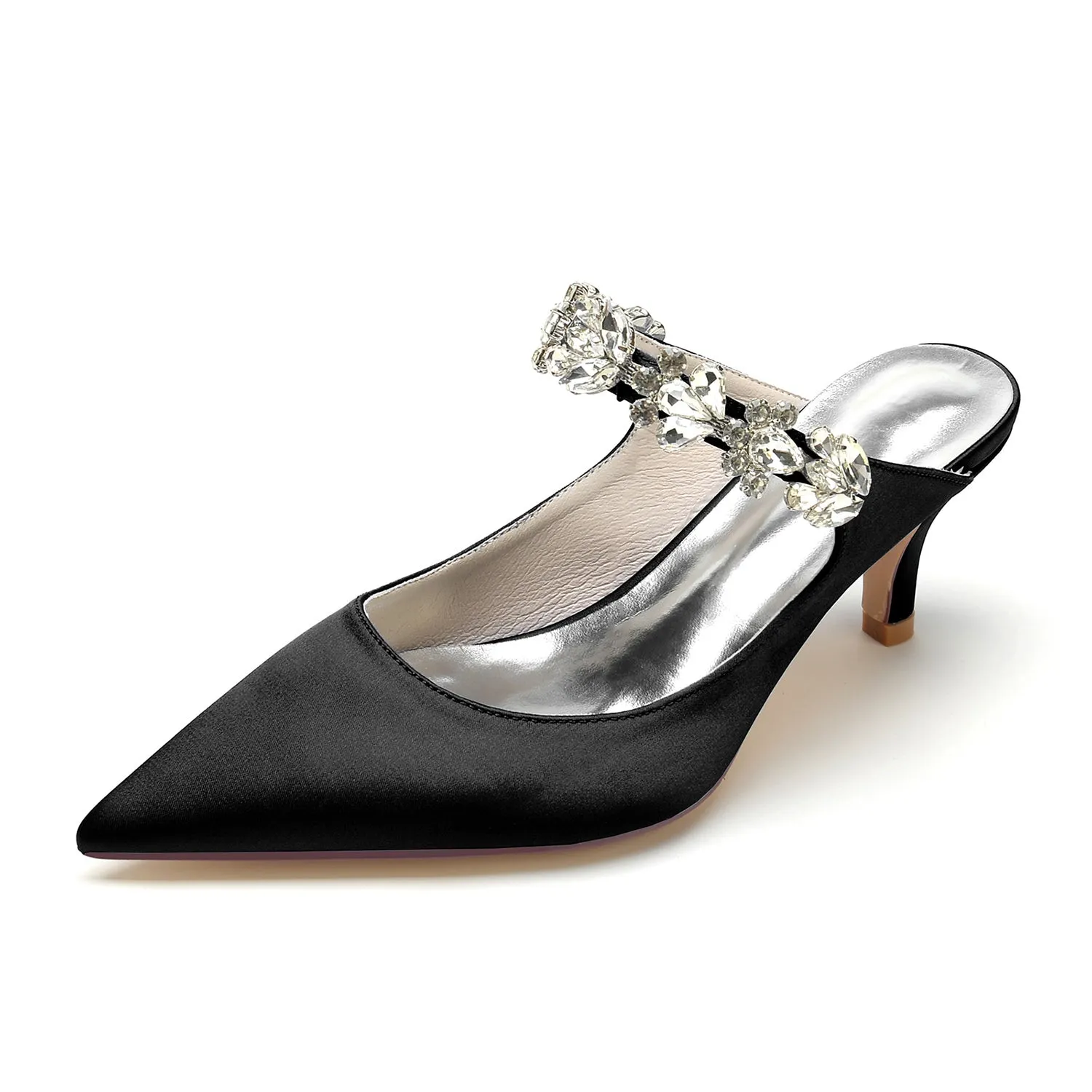 Women's Wedding Shoes White Rhinestone Mid Heel Pointed Toe Comfortable Bridal Shoes