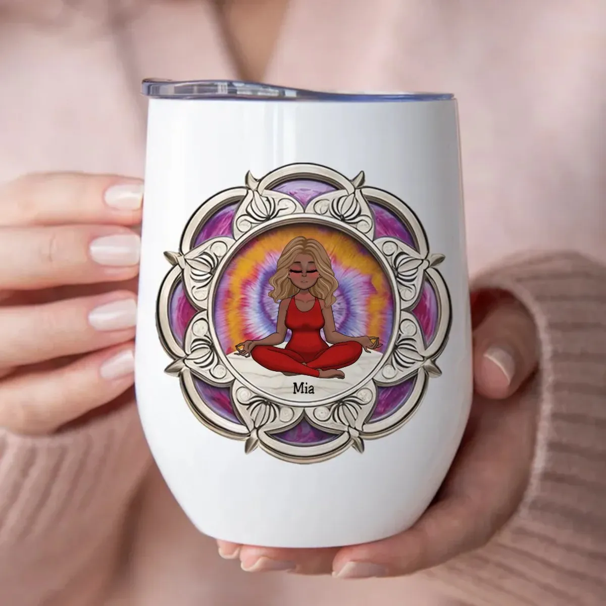 Yoga Lovers - Yoga Mandala - Personalized Wine Tumbler